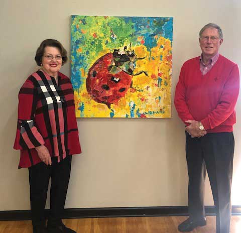 Westcott Fellows of Distinction Judy and Bucky McCamy are all smiles after sponsoring Christy Kinard’s piece A Ladybug’s Life.