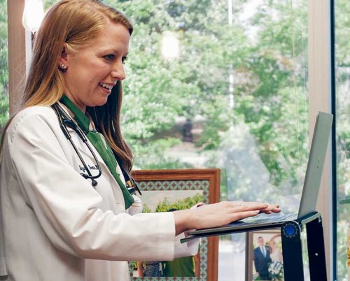Megan Brown, MD, provider at Hamilton Physician Group – Catoosa Campus, demonstrates a telehealth visit
