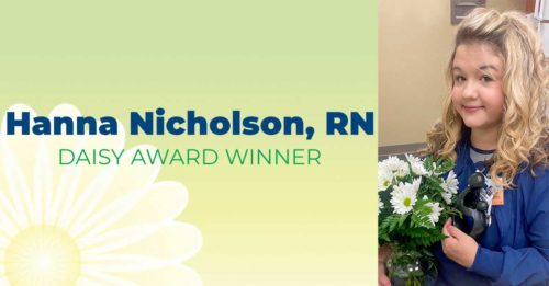 Hannnah Nicholson is the nurse who won the daisy award pictured with her flowers and her award statue