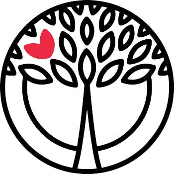 tree icon with a read heart leaf