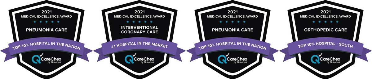 CareCheck award logos for medical excellence at Hamilton Medical Center in Dalton, GA
