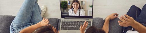 hamilton community telehealth - family doing a virtual doctor visit on their computer